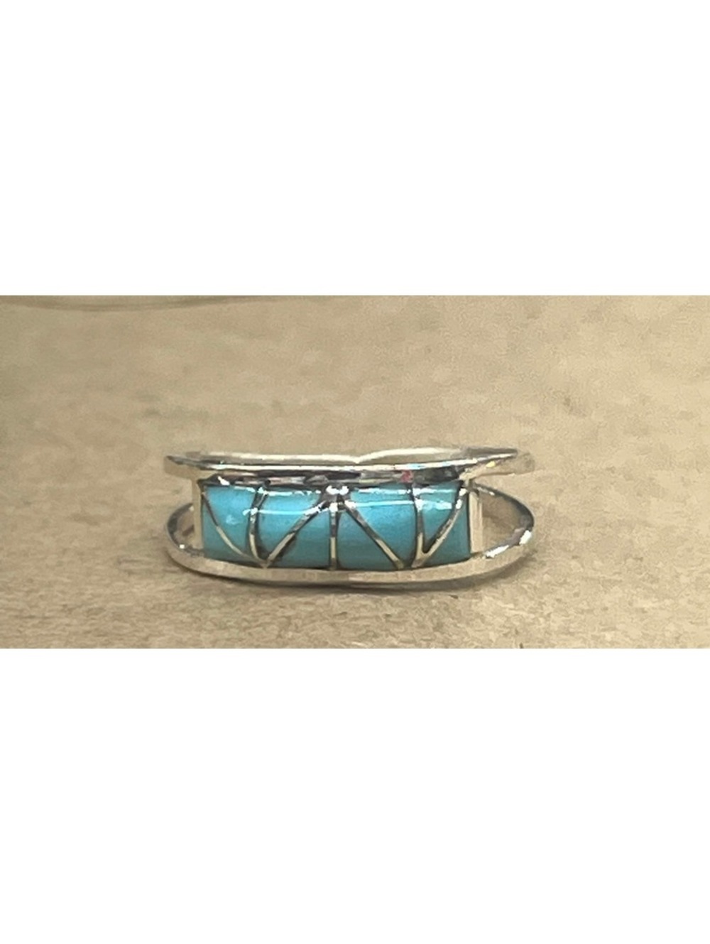 Zuni Native American handmade sterling silver inlay turquoise ring size 8